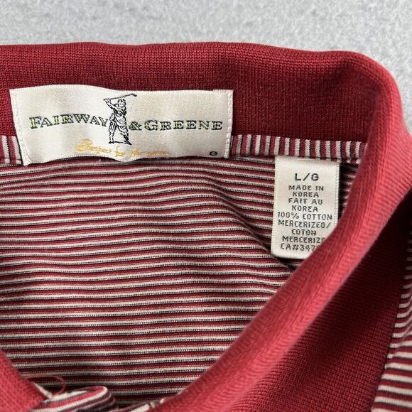 Fairway & Greene Red White Striped Albany Country Club Collared Polo Shirt L - Picture 10 of 16